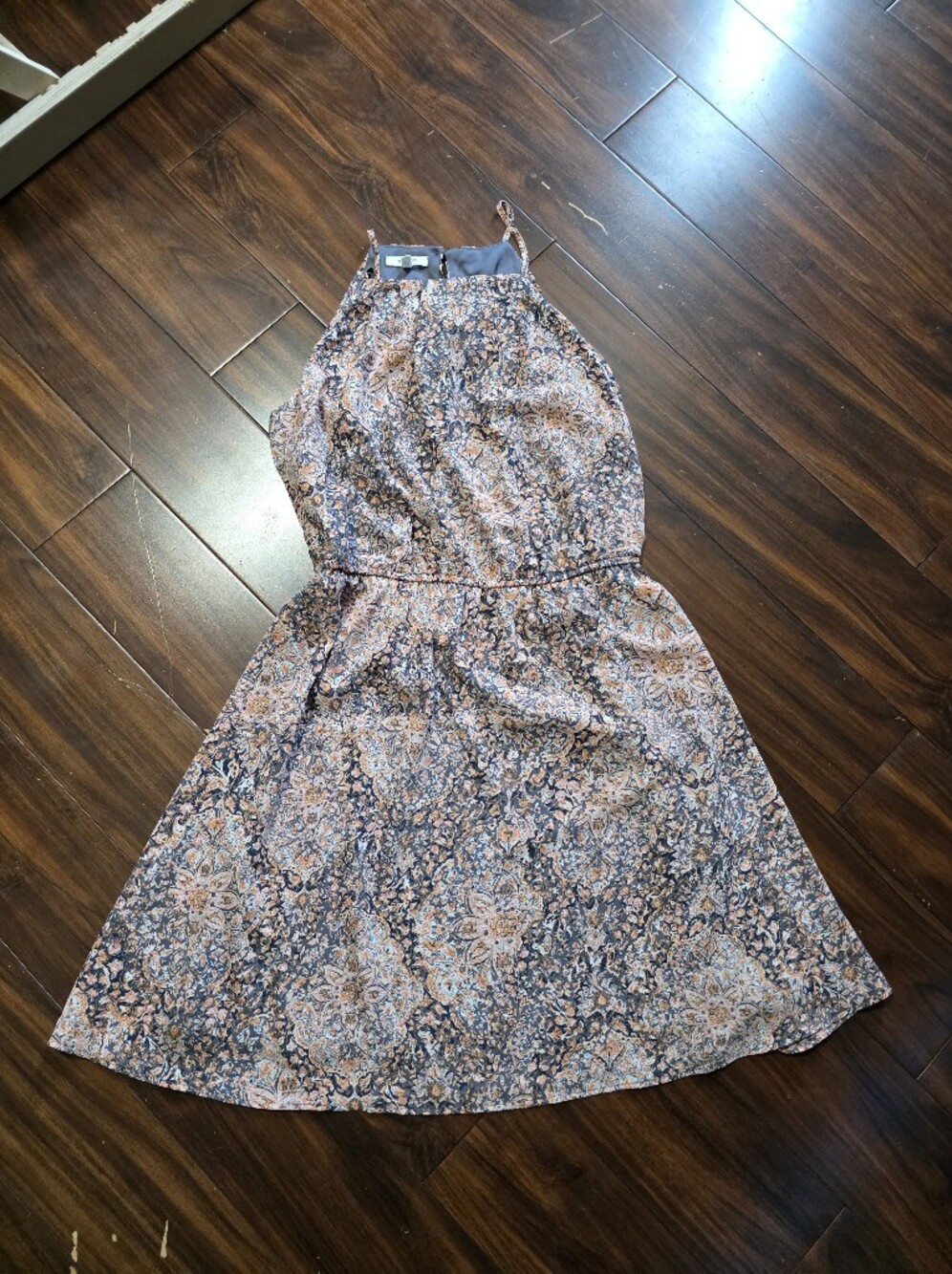 Maurices Navy Floral Print Tank Top with Rust and Cream Accents